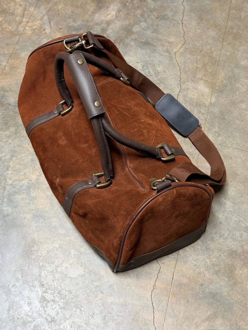 2003 Marlboro Grit Gear Suede Duffel Bag in Chestnut and Dark Brown